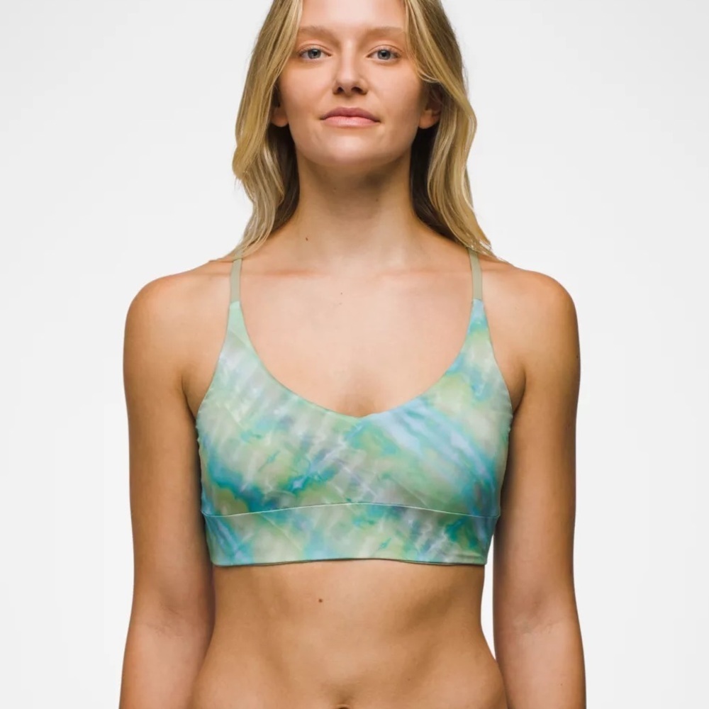 NWT Prana Blue Green tie dye Bikini Top Willow Falls Reversible Swim Sporty - Picture 1 of 10